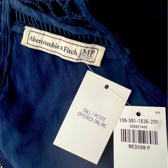 Abercrombie & Fitch Netted Overlay Midi Dress in Navy Blue, size MP NWT - Picture 4 of 5